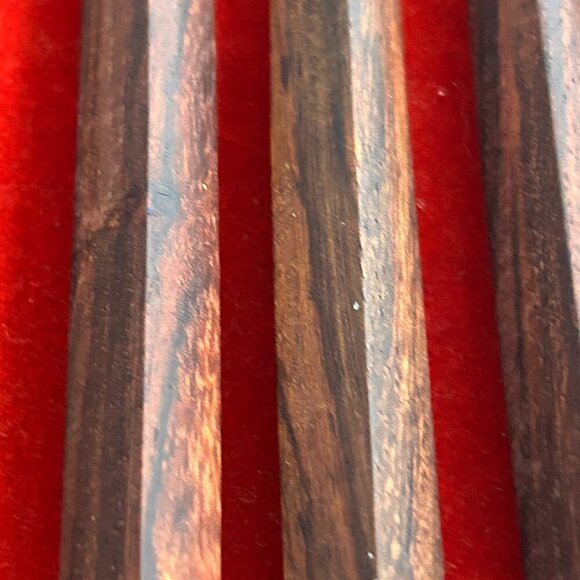 Set of 6 Teak Wood Handle Fondue Forks 12" Japan MCM Bar BBQ Smores 1960s - Picture 3 of 10